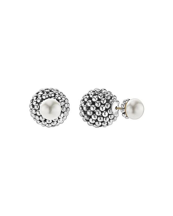 ラゴス レディース ピアス・イヤリング アクセサリー Sterling Silver Signature Caviar Cultured Freshwater Pearl Front-Back Earrings White/Silver