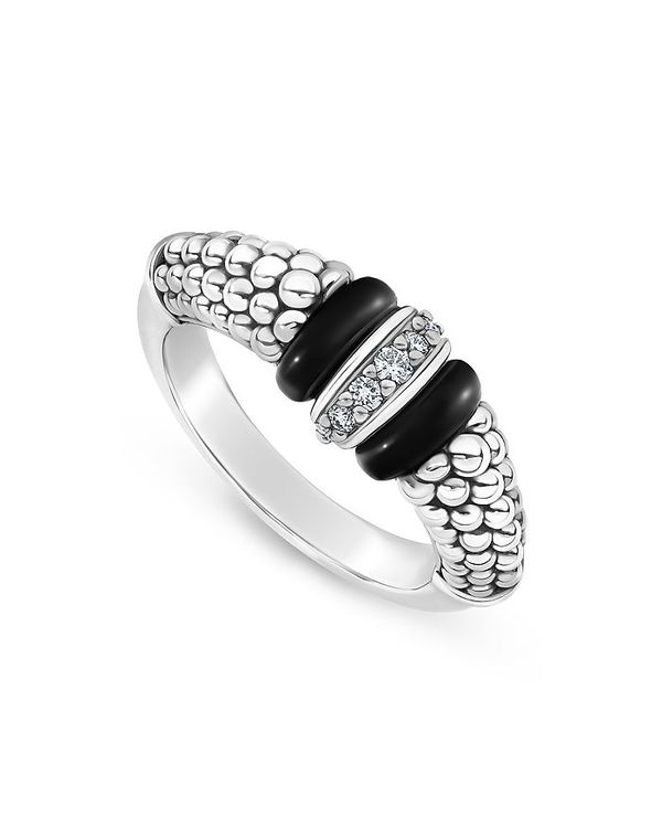 ラゴス レディース リング アクセサリー Sterling Silver Black Caviar Diamond & Black Ceramic Statement Ring Silver