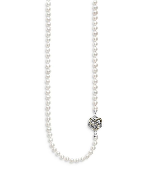 ラゴス レディース ネックレス・チョーカー・ペンダントトップ アクセサリー Sterling Silver & 18K Yellow Gold Cultured Pearl Station Necklace, 34