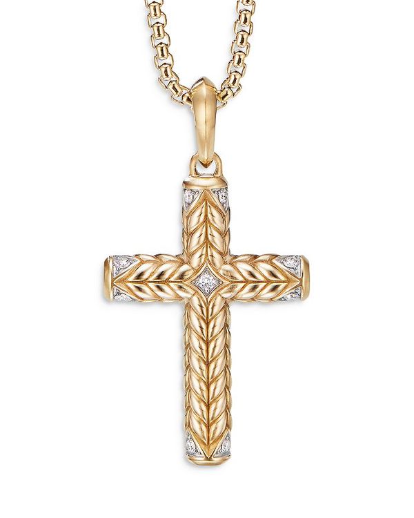 デイビット・ユーマン レディース ネックレス・チョーカー・ペンダントトップ アクセサリー 18K Yellow Gold Diamond Chevron Sculpted Cross Pendant Gold