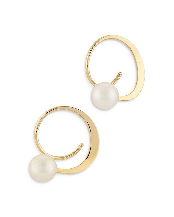 ムーン & メドウ レディース ピアス・イヤリング アクセサリー 14K Yellow Gold Cuff Earrings with Cultured Freshwater Pearl - 100% Exclusive Pearl