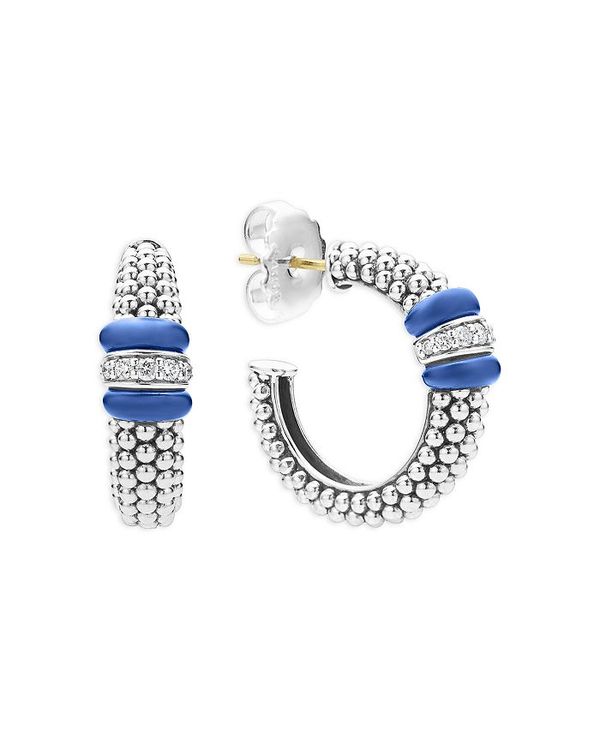ラゴス レディース ピアス・イヤリング アクセサリー 14K Yellow Gold & Sterling Silver Ceramic & Diamond Caviar Bead Hoop Earrings Blue/Silver