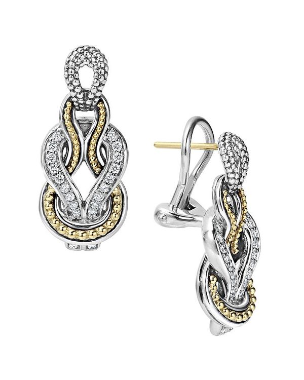 SX fB[X sAXECO ANZT[ LAGOS Sterling Silver and 18K Gold Newport Diamond Earrings Silver/Gold
