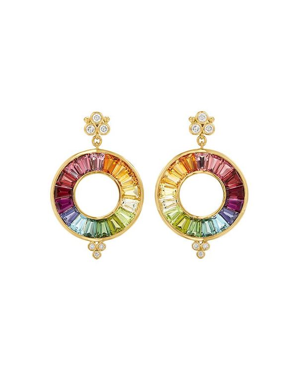 テンプル セント クレア レディース ピアス・イヤリング アクセサリー 18K Yellow Gold High Color Wheel Halo Drop Earrings with Rainbow Gemstones & Diamonds Multi/Gold