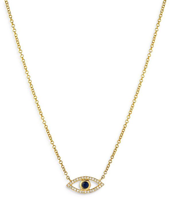 ]Gt fB[X lbNXE`[J[Ey_ggbv ANZT[ 14K Yellow Gold Diamond & Blue Sapphire Evil Eye Pendant Necklace, 18