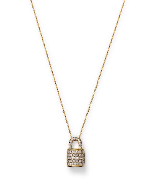 o[gRC fB[X lbNXE`[J[Ey_ggbv ANZT[ 18K Yellow Gold Diamond Padlock Pendant Necklace, 16