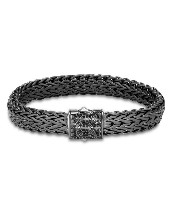 WEn[fB[ Y uXbgEoOEANbg ANZT[ Men's Blackened Sterling Silver Classic Chain Large Flat Link Bracelet with Black Sapphire Black/Silver