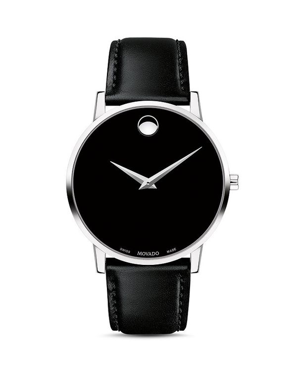 モバド モバド レディース 腕時計 アクセサリー Museum Classic Black Leather Strap Watch, 40mm Black