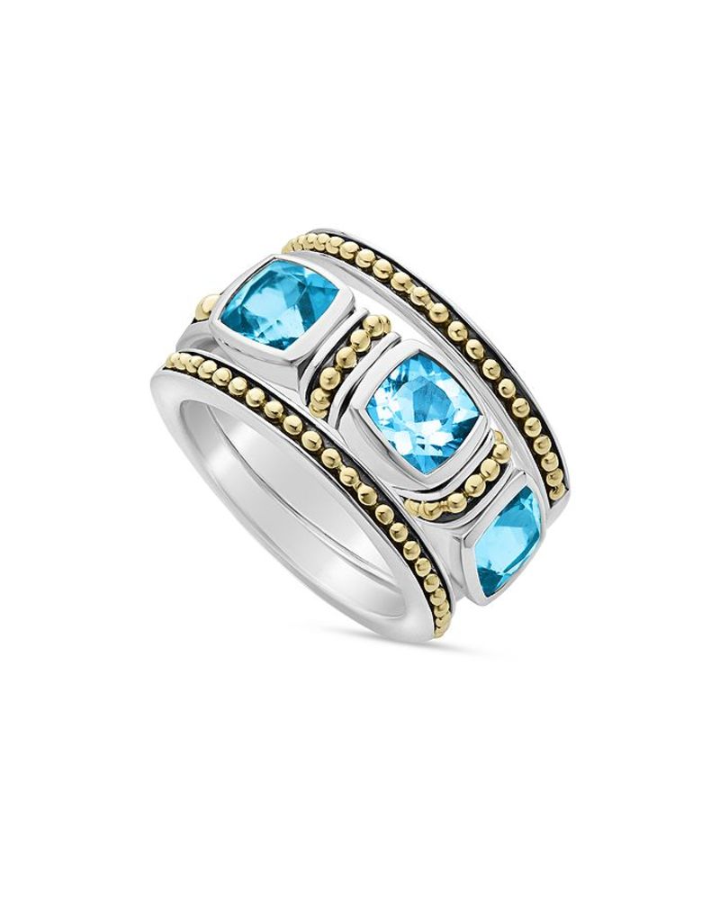 ラゴス レディース リング アクセサリー 18K Yellow Gold & Sterling Silver Caviar Color Blue Topaz Beaded Ring Blue/Silver