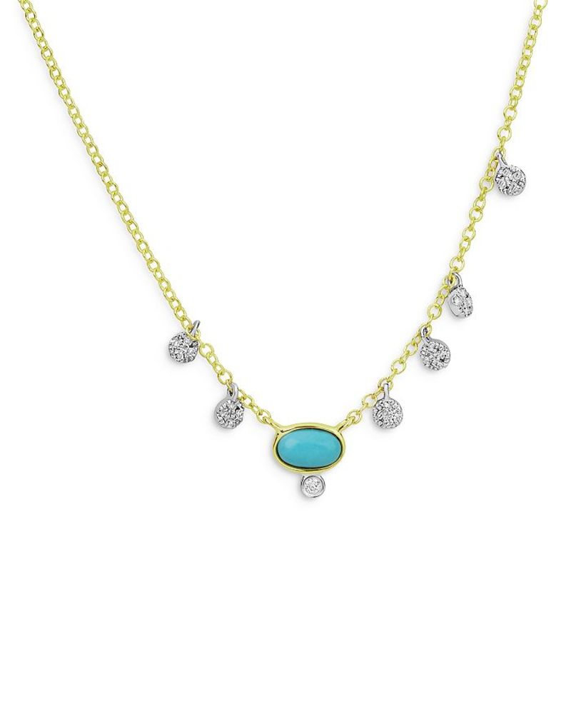 CeB fB[X lbNXE`[J[Ey_ggbv ANZT[ 14K Yellow Gold Turquoise Necklace with Diamond Charms, 18