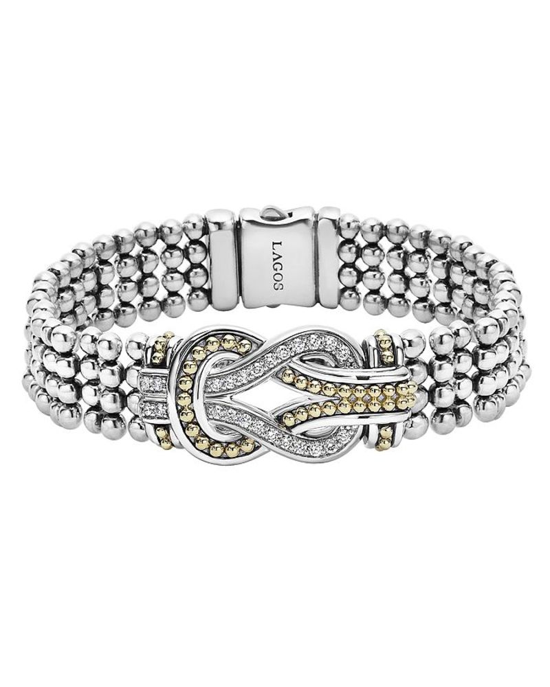 ラゴス レディース ブレスレット・バングル・アンクレット アクセサリー Sterling Silver and 18K Gold Newport Diamond Caviar Bracelet White/Gold