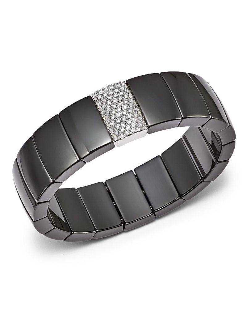 xg fI fB[X uXbgEoOEANbg ANZT[ 18K White Gold & Black Ceramic Domino Rectangular Stretch Bracelet with Diamonds White/Black