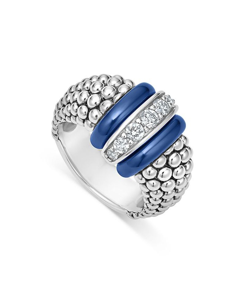 ラゴス レディース リング アクセサリー Sterling Silver Diamond & Ceramic Rondelle Bead Ring Blue/Silver