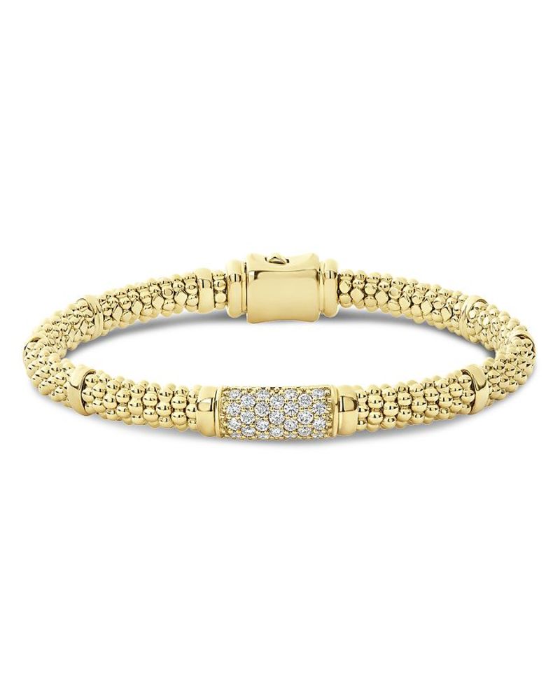 ラゴス レディース ブレスレット・バングル・アンクレット アクセサリー 18K Yellow Gold Caviar Diamond Slim Station Bracelet White/Gold