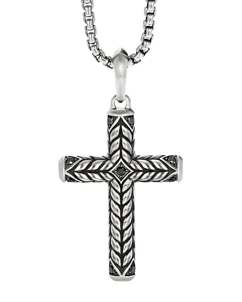 fCrbgE[} fB[X lbNXE`[J[Ey_ggbv ANZT[ Chevron Sculpted Cross Pendant with Pave Black Diamonds Black/Silver