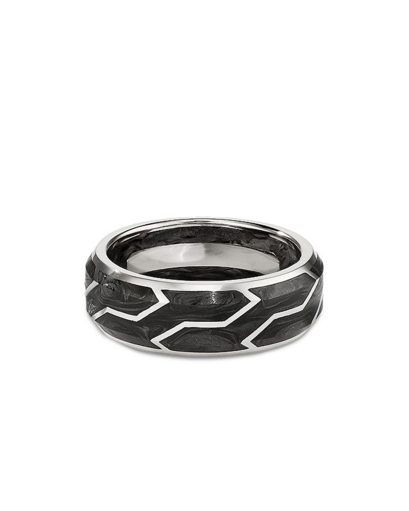 ǥӥåȡ桼ޥ   ꡼ Men's 18K White Gold Forged Carbon 8.5mm Band Black/White