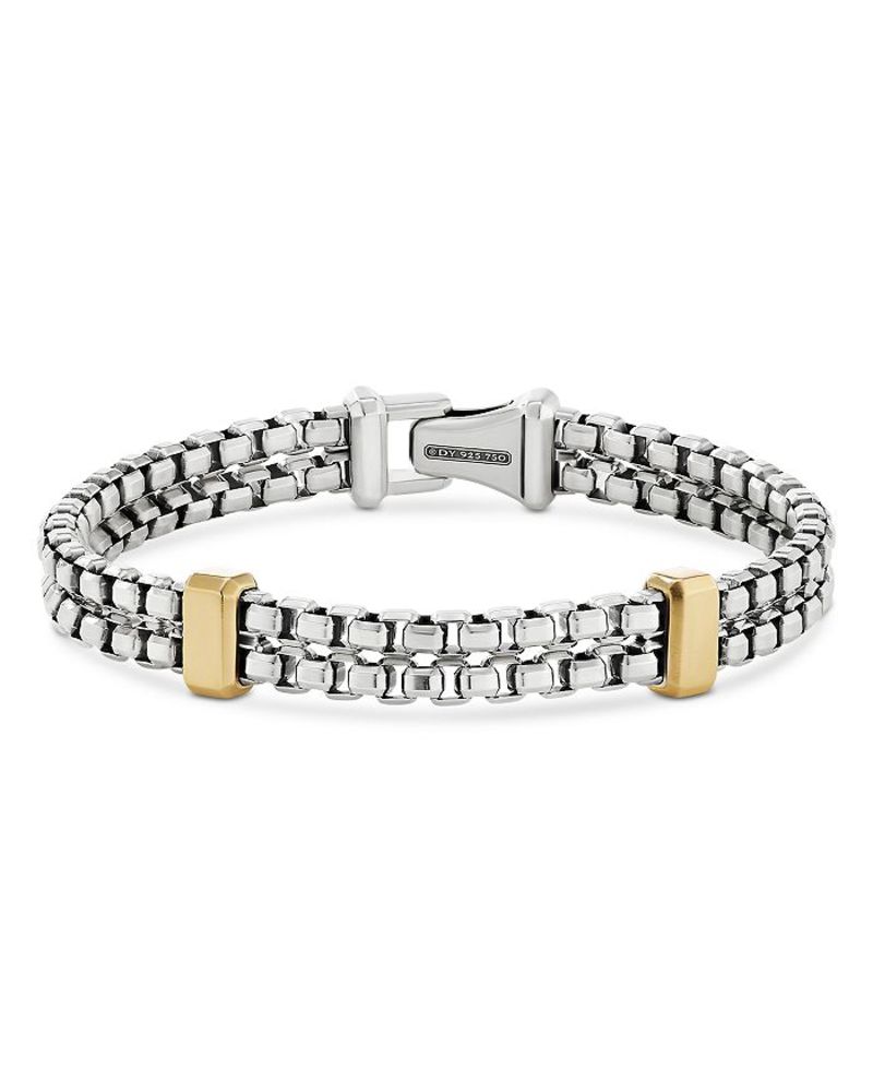 fCrbgE[} Y uXbgEoOEANbg ANZT[ Men's 18K Yellow Gold & Sterling Silver Double Box Link Bracelet Gold/Silver