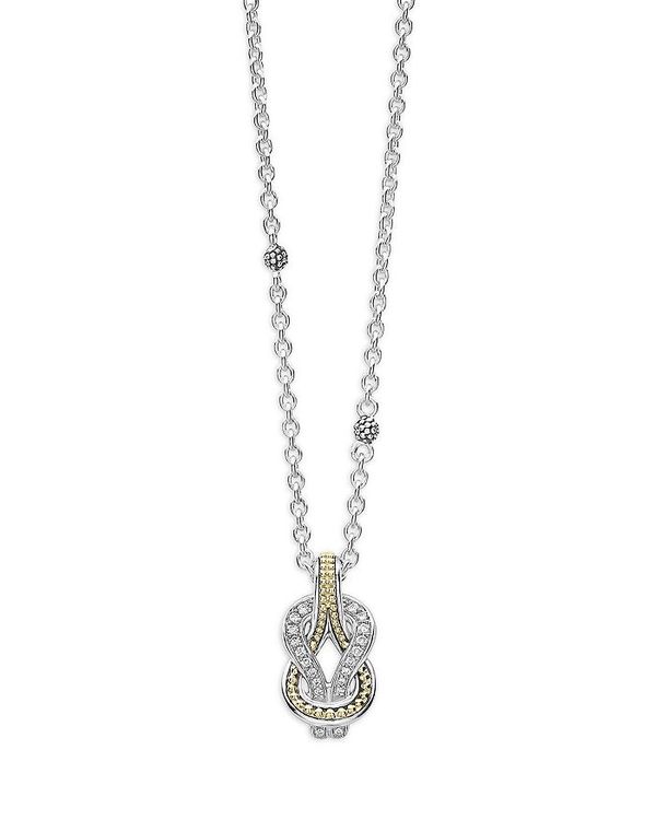 ラゴス レディース ネックレス・チョーカー・ペンダントトップ アクセサリー 18K Yellow Gold & Sterling Silver Newport Diamond Knot Pendant Necklace, 16-18