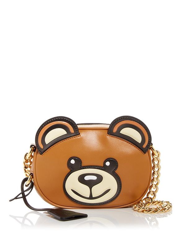 モスキーノ レディース ショルダーバッグ バッグ Teddy Bear Face Leather Shoulder Bag Brown Multi