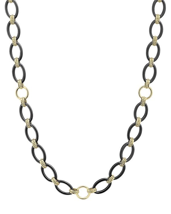 SX fB[X lbNXE`[J[Ey_ggbv ANZT[ 18K Yellow Gold Gold & Black Caviar Black Ceramic Long Station Necklace, 36