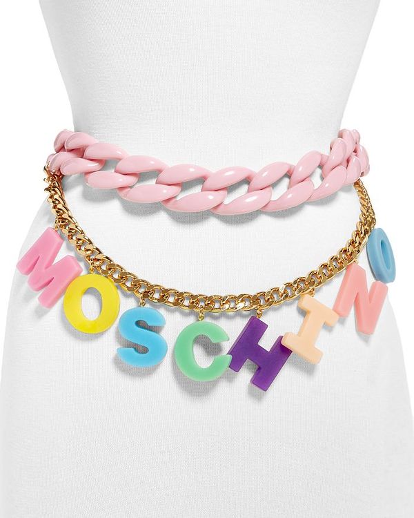 モスキーノ レディース ボディバッグ・ウエストポーチ バッグ Women's Bijoux Medium Chain Link Logo Belt Pink Multi