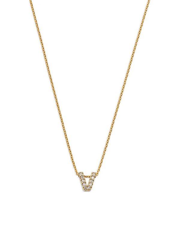 ロバートコイン レディース ネックレス・チョーカー・ペンダントトップ アクセサリー Roberto Coin 18K Yellow Gold and Diamond Initial Love Letter Pendant Necklace, 16