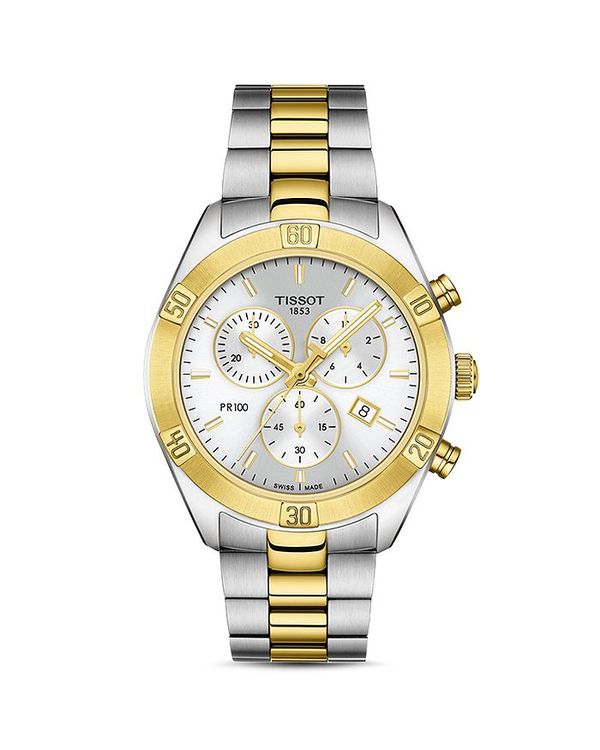 ティソット レディース ブレスレット・バングル・アンクレット アクセサリー PR 100 Sport Chic Two-Tone Link Bracelet Chronograph, 38mm Silver/Gold