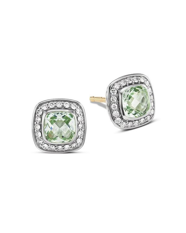 デイビット・ユーマン レディース ピアス・イヤリング アクセサリー Petite AlbionR Stud Earrings with Gemstone and Pave Diamonds Green/Silver