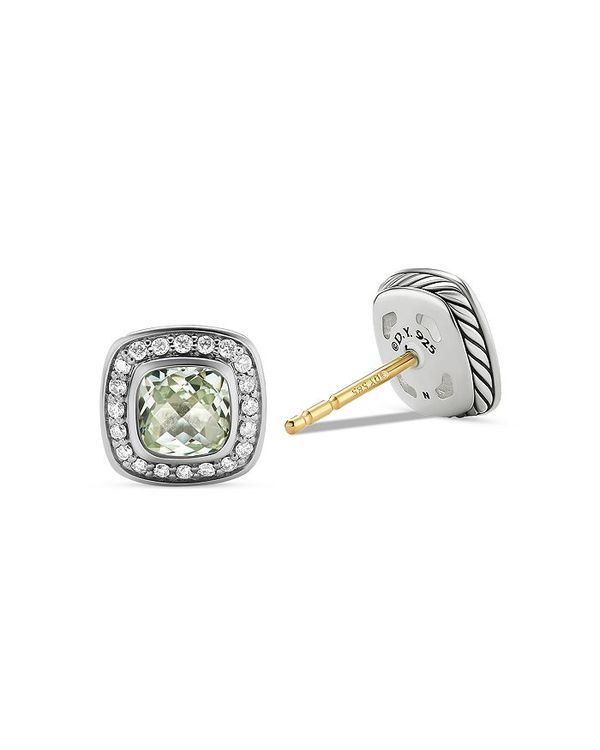 デイビット・ユーマン レディース ピアス・イヤリング アクセサリー Petite AlbionR Stud Earrings with Gemstone and Pave Diamonds Green/Silver