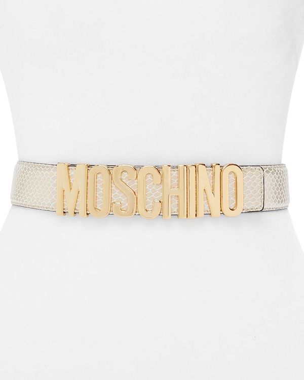 モスキーノ レディース ベルト アクセサリー Women's Logo Buckle Snake Embossed Leather Belt Gold