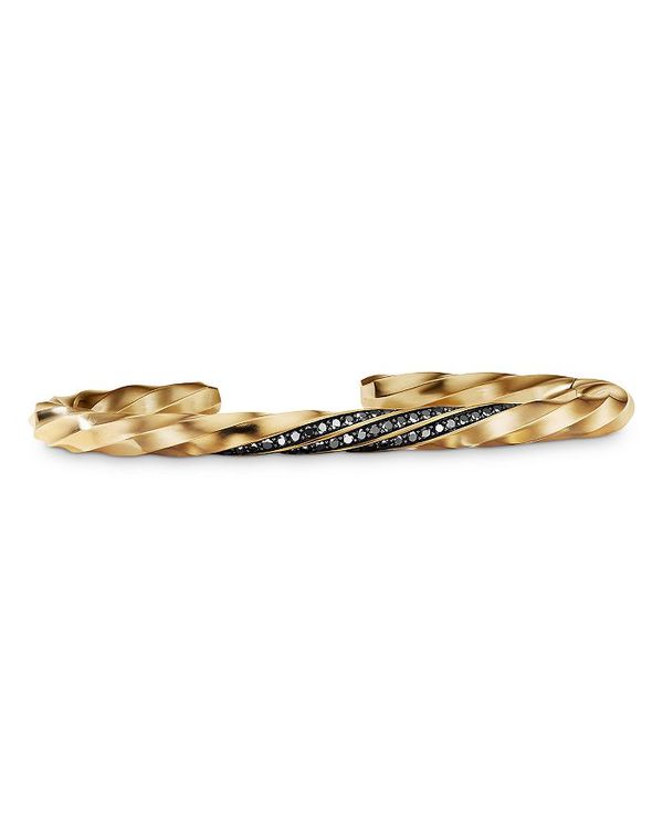 ǥӥåȡ桼ޥ  ֥쥹åȡХ󥰥롦󥯥å ꡼ Men's 18K Yellow Gold Cable Edge Black Diamond Pave Cuff Bracelet Gold/Black