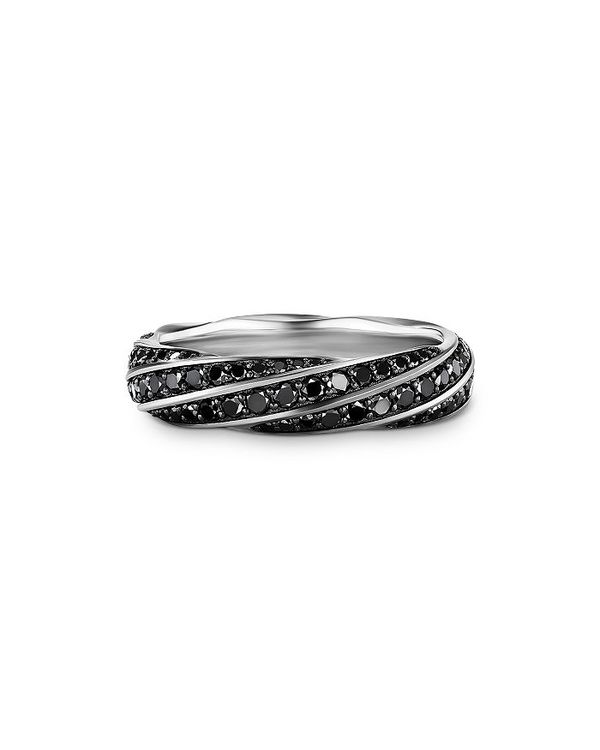 デイビット・ユーマン メンズ リング アクセサリー Men's Sterling Silver Cable Edge Black Diamond Pave Ring Black/Silver