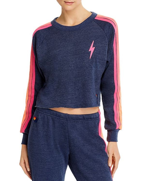 ͥ ǥ ѡå  Striped Cropped Sweatshirt Heather Navy/Neon
