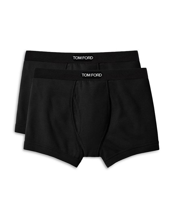 トム・フォード メンズ ボクサーパンツ アンダーウェア Cotton Blend Boxer Briefs, Set of 2 Black