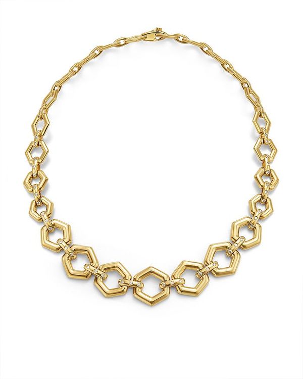 テンプル セント クレア レディース ネックレス・チョーカー・ペンダントトップ アクセサリー 18K Yellow Gold Beehive Link Necklace with Diamonds, 18.8