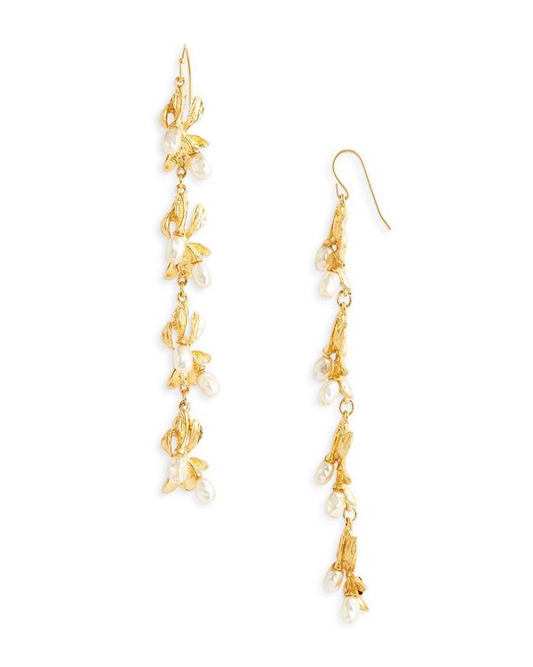 ケネスジェイレーン レディース ピアス・イヤリング アクセサリー Imitation Pearl Flower Linear Earrings White/Gold