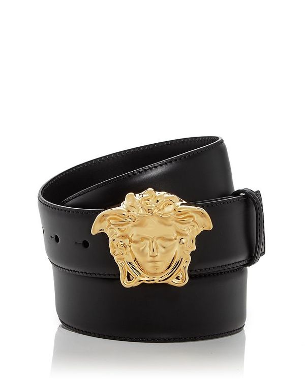 ベルサーチ ヴェルサーチ メンズ ベルト アクセサリー Men's Medusa Buckle Leather Belt Black Versace