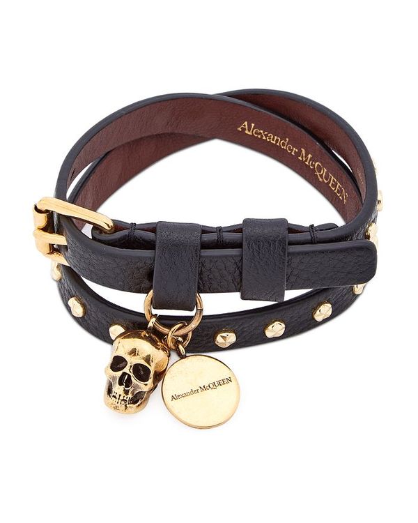 ALT_[E}bNC[ Y uXbgEoOEANbg ANZT[ Studded Leather Double Wrap Bracelet Black