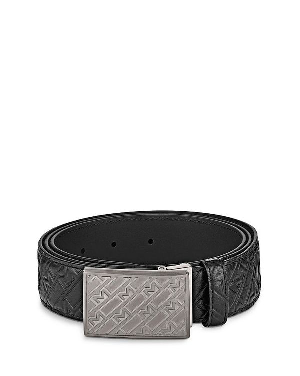 リー モンブラン メンズ ベルト アクセサリー Plate Buckle Embossed Leather Belt Black