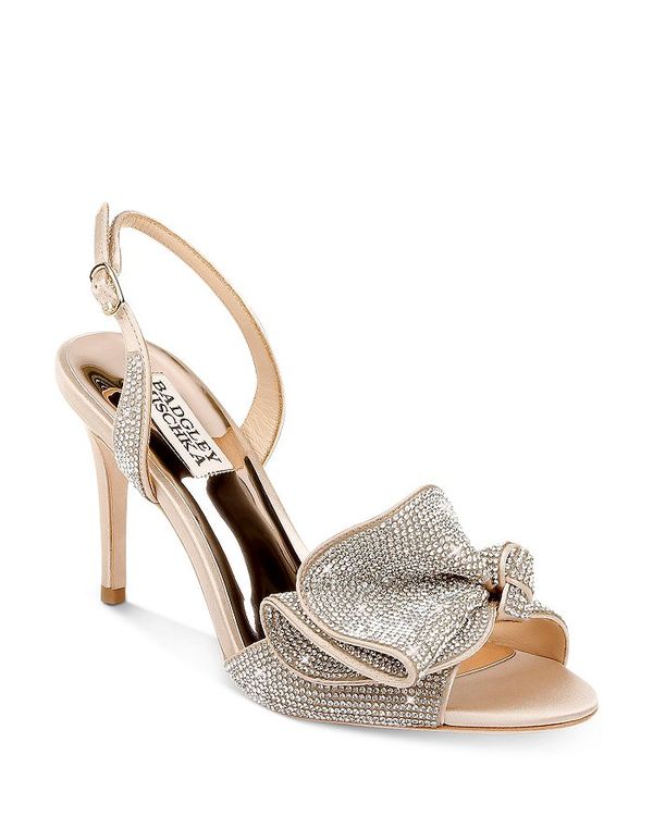 バッジェリーミシュカ レディース サンダル シューズ Women's Rennie Almond Toe Rhinestone Ruffle Satin High Heel Sandals Nude Satin 1