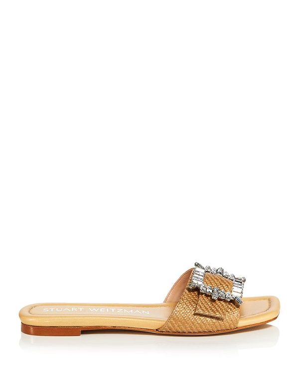 スチュアート ワイツマン レディース サンダル シューズ Women's Shine Embellished Buckle Slide Sandals - 100% Exclusive Wheat