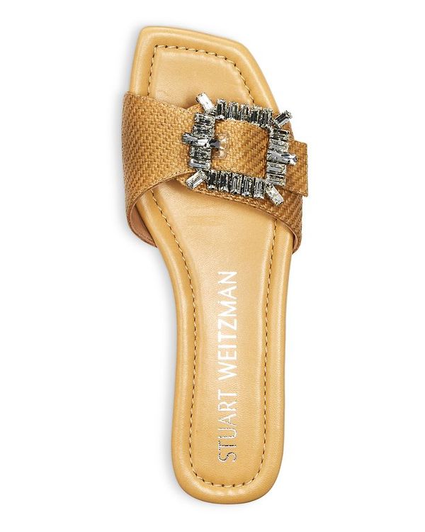 スチュアート ワイツマン レディース サンダル シューズ Women's Shine Embellished Buckle Slide Sandals - 100% Exclusive Wheat