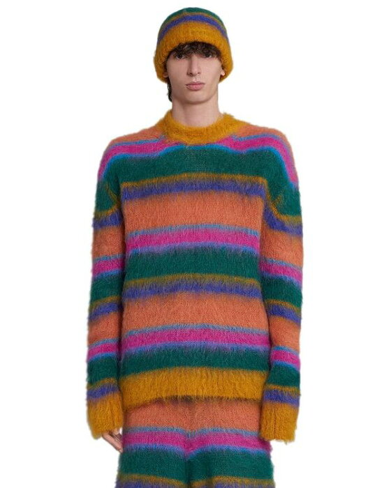 マルニ メンズ ニット・セーター アウター Striped Crewneck Fuzzy Sweater Multicolor