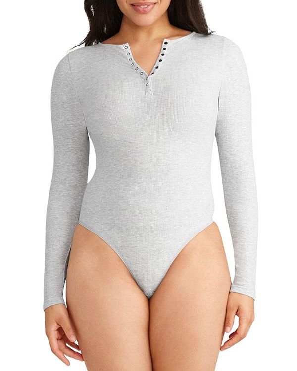 ユーミー レディース シャツ トップス Katrina Henley Seamless Ribbed Bodysuit Heather Grey