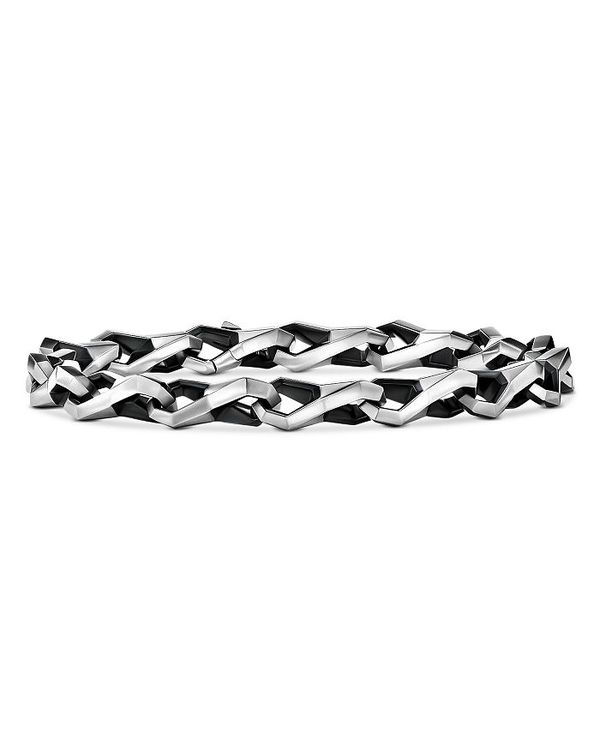 fCrbgE[} Y uXbgEoOEANbg ANZT[ Men's Sterling Silver Chain Angled Link Bracelet Black/Silver