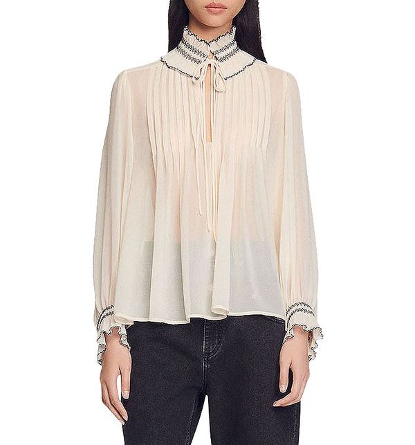 ɥ ǥ  ȥåץ Jacinthe Tie Neck Blouse Nude