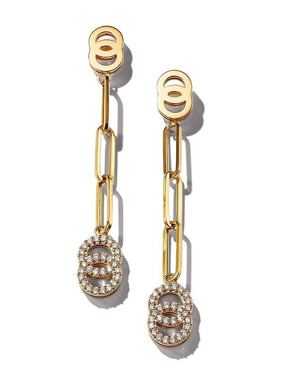 o[gRC fB[X sAXECO ANZT[ 18K Yellow Gold Double O Paperclip Link Earrings with Diamonds - 150th Anniversary Exclusive Gold