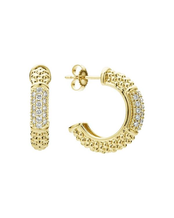 ラゴス レディース ピアス・イヤリング アクセサリー 18K Yellow Gold Caviar Gold Pave Diamond Hoop Earrings White/Gold