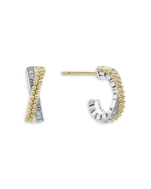 ラゴス レディース ピアス・イヤリング アクセサリー Sterling Silver & 18K Yellow Gold Caviar Lux Diamond Hoop Earrings Silver