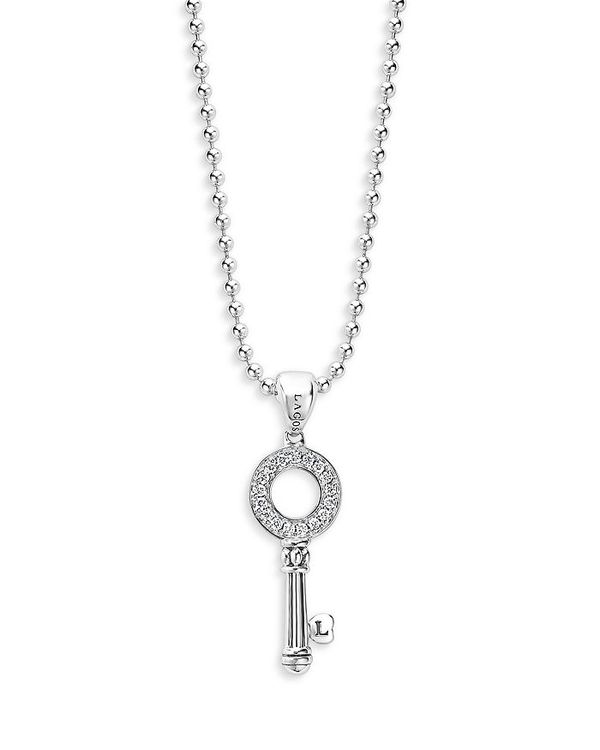 ラゴス レディース ネックレス・チョーカー・ペンダントトップ アクセサリー Sterling Silver Caviar Spark Key Diamond Pendant Necklace, 16